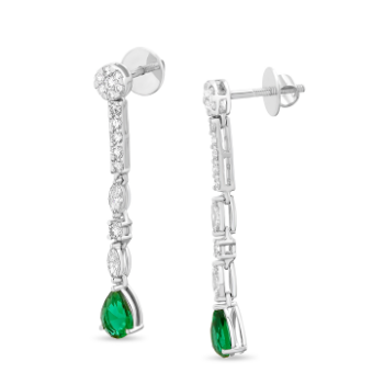 Large Emaral Stone and Diamond  in 14K white gold